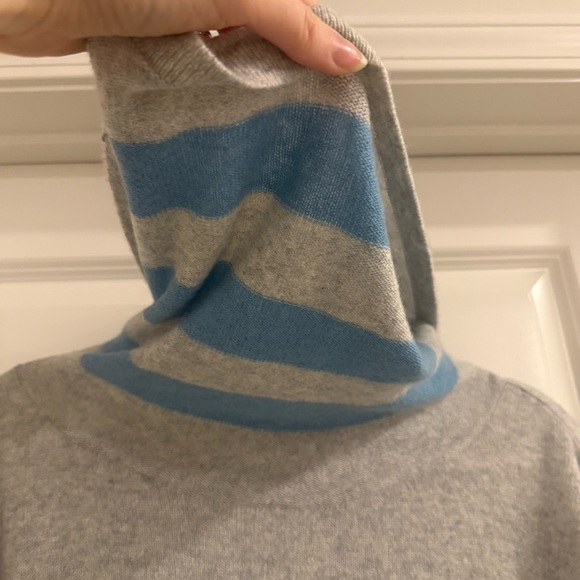 Claudia Nichole Cashmere Blue and Gray Striped Cowl Neck Sweater - Picture 2 of 8